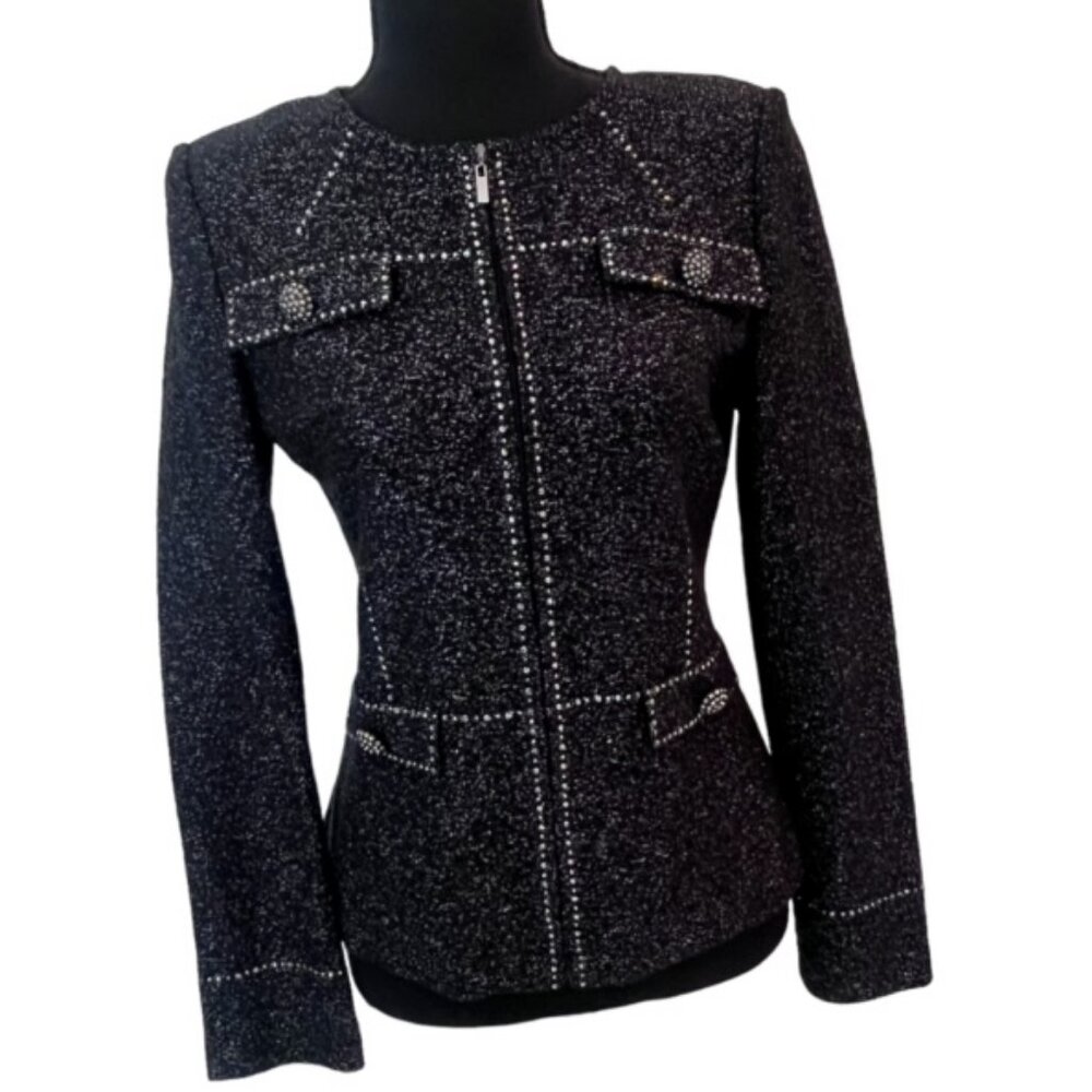 St. John blazer charcoal size 4 black  with rhinestone detail